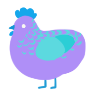 Rave, a lilac and aqua chicken with a half-lace pattern