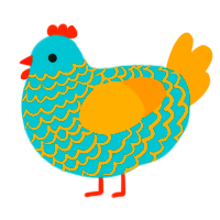 Game Changer, a teal and orange chicken with a lace pattern