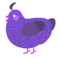 Amy, a blurple and overcast chicken with a lace pattern