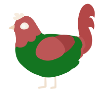 A leaf and red chicken with a head pattern