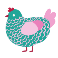 A turquoise and pink chicken with a lace pattern