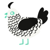 2, a white and black chicken with a lace pattern