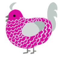 A fuchsia and silver chicken with a lace pattern