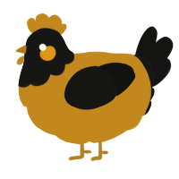 Revelation, a ochre and black chicken with a head pattern