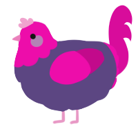 A overcast and fuchsia chicken with a head pattern
