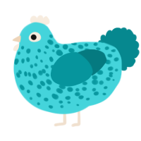 Coral, a aqua and teal chicken with a speckle pattern