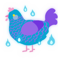 Frostsaur, a cerulean and blurple chicken with a lace pattern