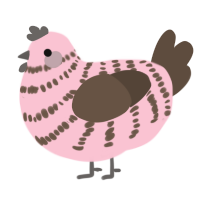 A rose and bark chicken with a bar pattern