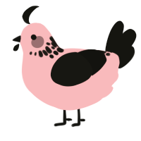 peeble, a pink and black chicken with a neck-speckle pattern