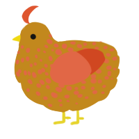 A ochre and vermilion chicken with a speckle pattern