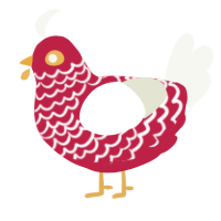 Lao Gan Ma, a crimson and white chicken with a lace pattern