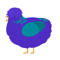 A indigo and sea chicken with a neck-speckle pattern