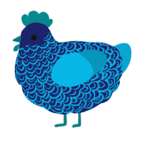 Sir, a navy and cerulean chicken with a double-lace pattern