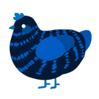 Tum, a tumblr and ultramarine chicken with a bar pattern