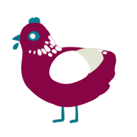 Jangle, a maroon and white chicken with a neck-speckle pattern