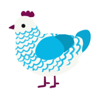 Salchow, a white and cerulean chicken with a lace pattern