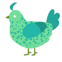 A spring and turquoise chicken with a speckle pattern