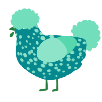 A teal and mint chicken with a speckle pattern