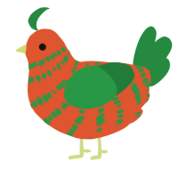 APUSH, a vermilion and viridian chicken with a bar pattern