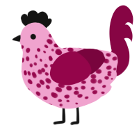 A pink and maroon chicken with a speckle pattern