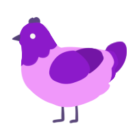 A lavender and violet chicken with a head pattern