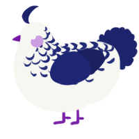 Moon, a white and navy chicken with a half-lace pattern