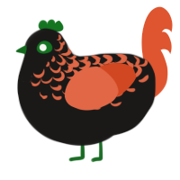 A sable and vermilion chicken with a half-lace pattern