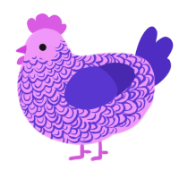 Duke, a lavender and indigo chicken with a double-lace pattern