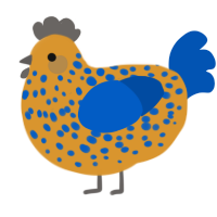 (unnamed), a orange and ultramarine chicken with a speckle pattern