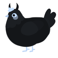 Spooky, a black and sable chicken with a head pattern