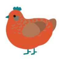 Stheno, a vermilion and brown chicken with a half-lace pattern