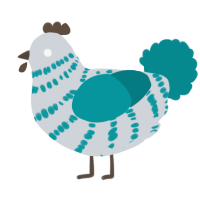 A mist and teal chicken with a bar pattern