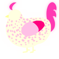 A white and rose chicken with a speckle pattern