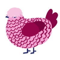 1 hold, a pink and maroon chicken with a lace pattern