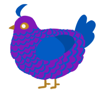Hemlock, a violet and ultramarine chicken with a lace pattern