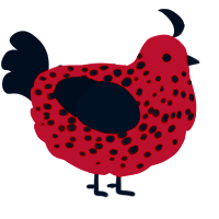 Bella Goth, a vermilion and black chicken with a speckle pattern
