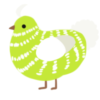 A lime and white chicken with a bar pattern