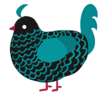 A sable and teal chicken with a lace pattern