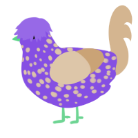 A blurple and beige chicken with a speckle pattern