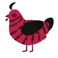 A crimson and black chicken with a bar pattern