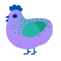 CHICKRIN, a lilac and turquoise chicken with a half-lace pattern
