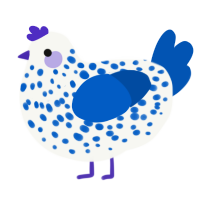NO, a white and ultramarine chicken with a speckle pattern