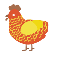 LavaChick, a vermilion and yellow chicken with a lace pattern