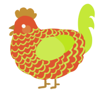 A vermilion and lime chicken with a lace pattern