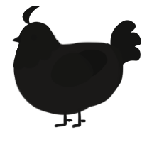 dark room, a sable and black chicken with a head pattern