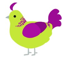 A lime and plum chicken with a neck-band pattern