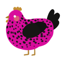 A fuchsia and black chicken with a speckle pattern