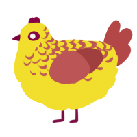 A yellow and red chicken with a half-lace pattern
