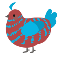 Bomb Pop, a red and cerulean chicken with a bar pattern
