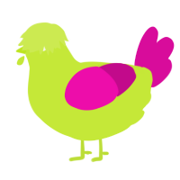 A lime and fuchsia chicken
